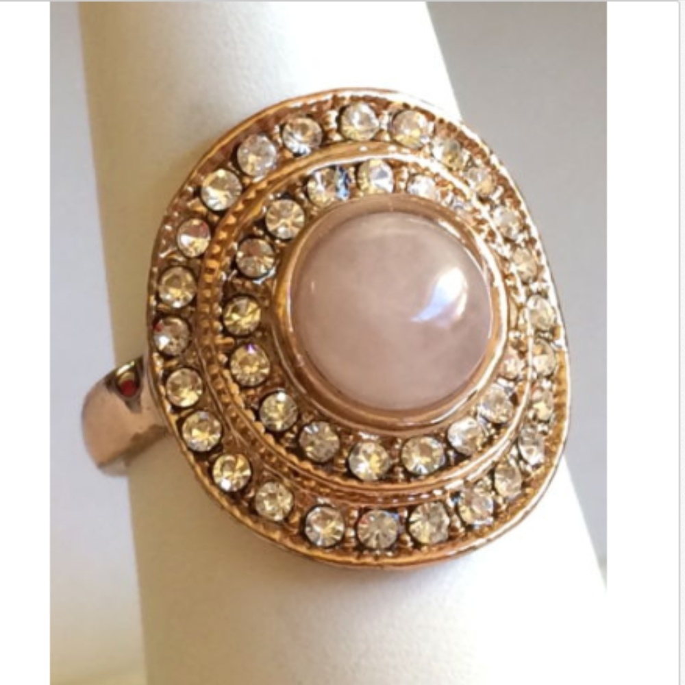 SOLD! Rose Gold Art Deco Cocktail Ring Pink Size 9 - Picture 5 of 8